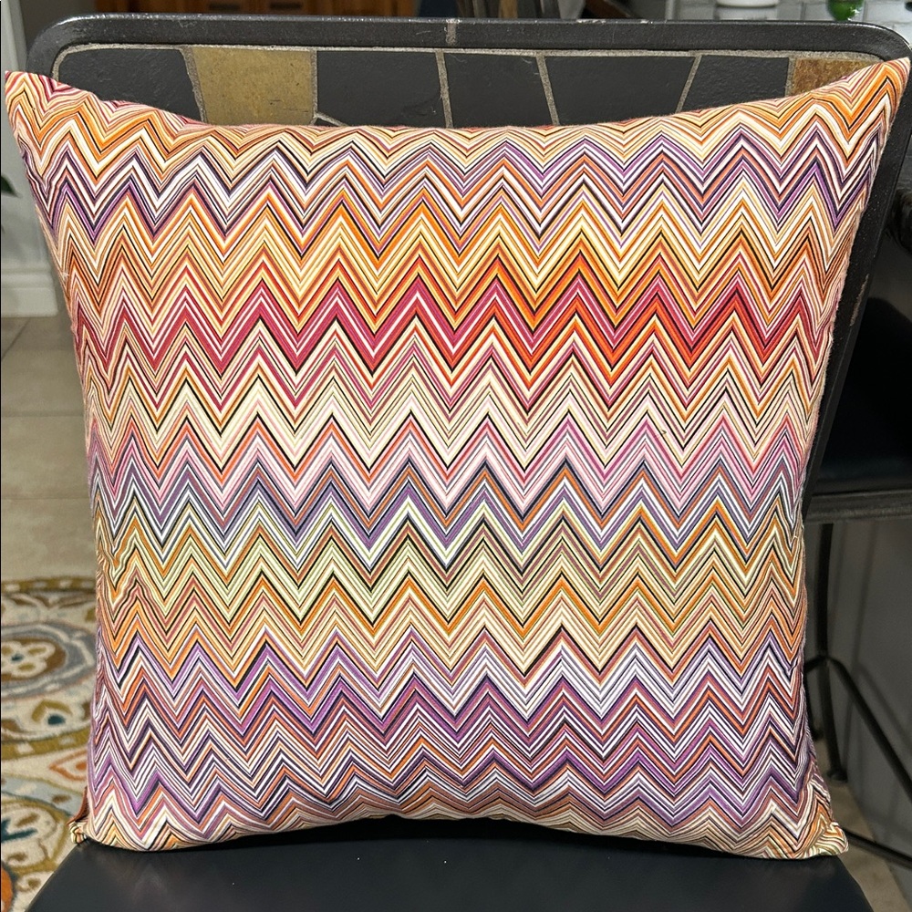Missoni Home Chevron JOHN Throw Pillow Orange Pink Purple $258 Like New Cotton